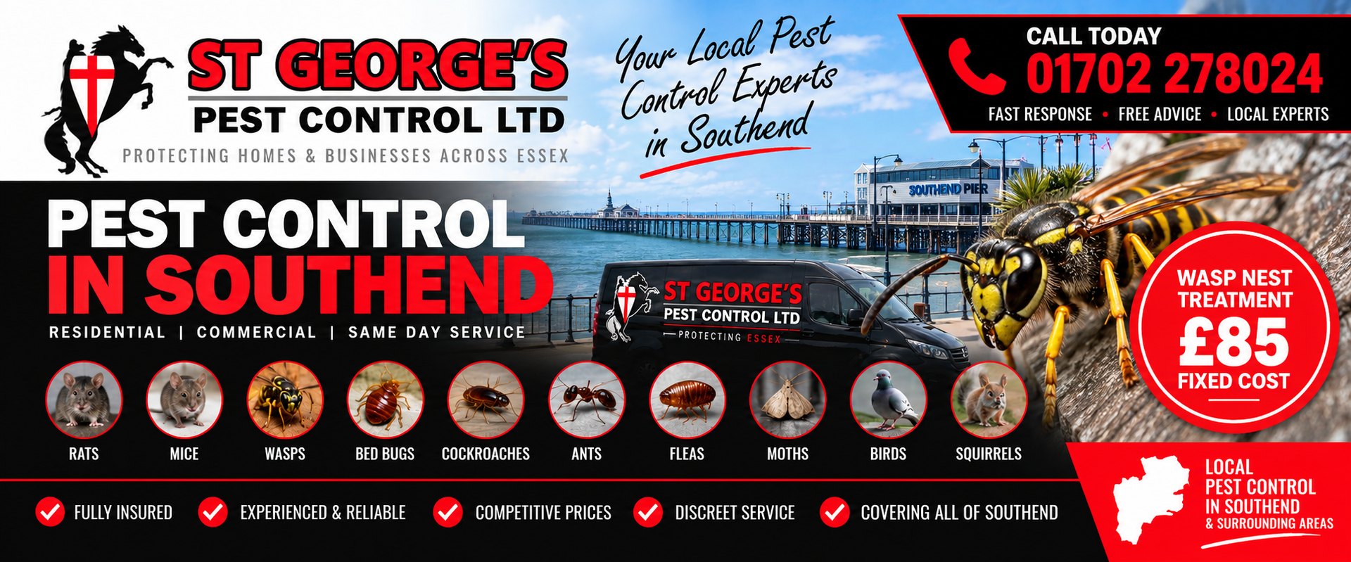 St Georges Pest Control &mdash; pest control in Southend, wasp nest treatment &pound;85 fixed cost, call 01702 278024